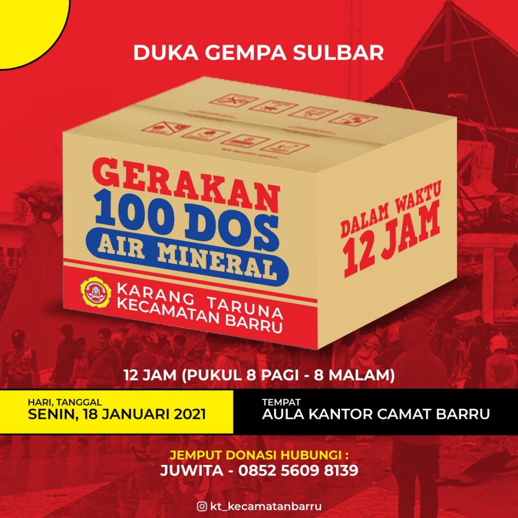 Karang Taruna Kecamatan Barru Galang Gerakan 100 Dos Air Mineral untuk Korban Gempa