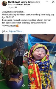 Ibu Beriwayat Operasi Caesar Melahirkan Normal Setelah Mendapat Sentuhan Hypnogreen