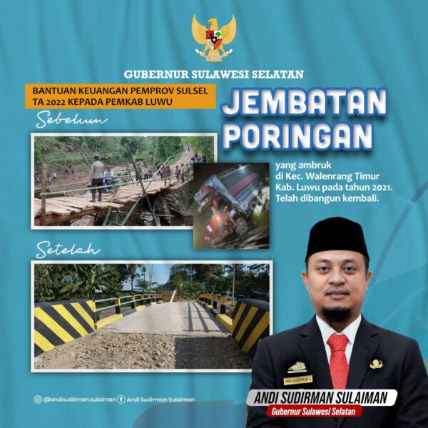Disupport Bantuan Keuangan Pemprov, Jembatan Poringan yang Ambruk Kini Dapat Diakses Kembali