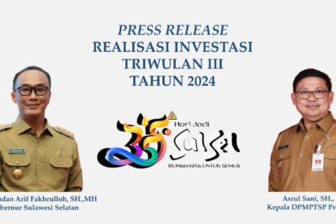 Realisasi Investasi Sulsel Triwulan III 2024 Tembus Rp3,869 Triliun, Didominasi Sektor Pertambangan