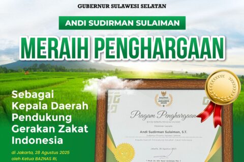 Dorong Budaya Zakat, Gubernur Sulsel Andi Sudirman Raih Baznas Awards 2025