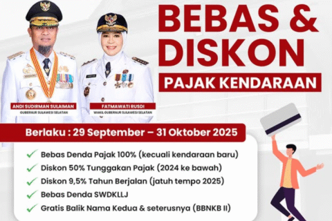 Pemprov Sulsel Bebaskan 100 Persen Denda Kendaraan Hingga Diskon Tunggakan 50 Persen