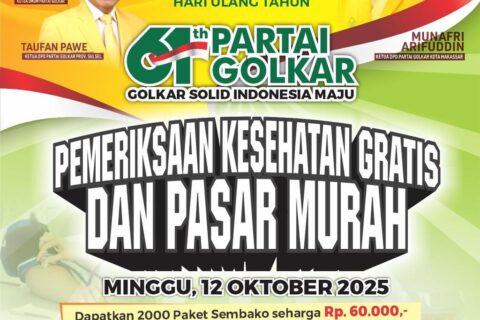 Peringatan HUT ke-61, Golkar Makassar Berbagi 2000 Paket Sembako Murah dan Pemeriksaan Kesehatan Gratis