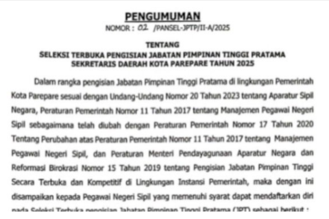 Berikut 4 Syarat Yang Wajib Dipenuhi Calik Sekda Parepare