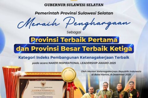 Pemprov Sulsel Sabet Dua Penghargaan di Naker Inspirational Leadership Award 2025