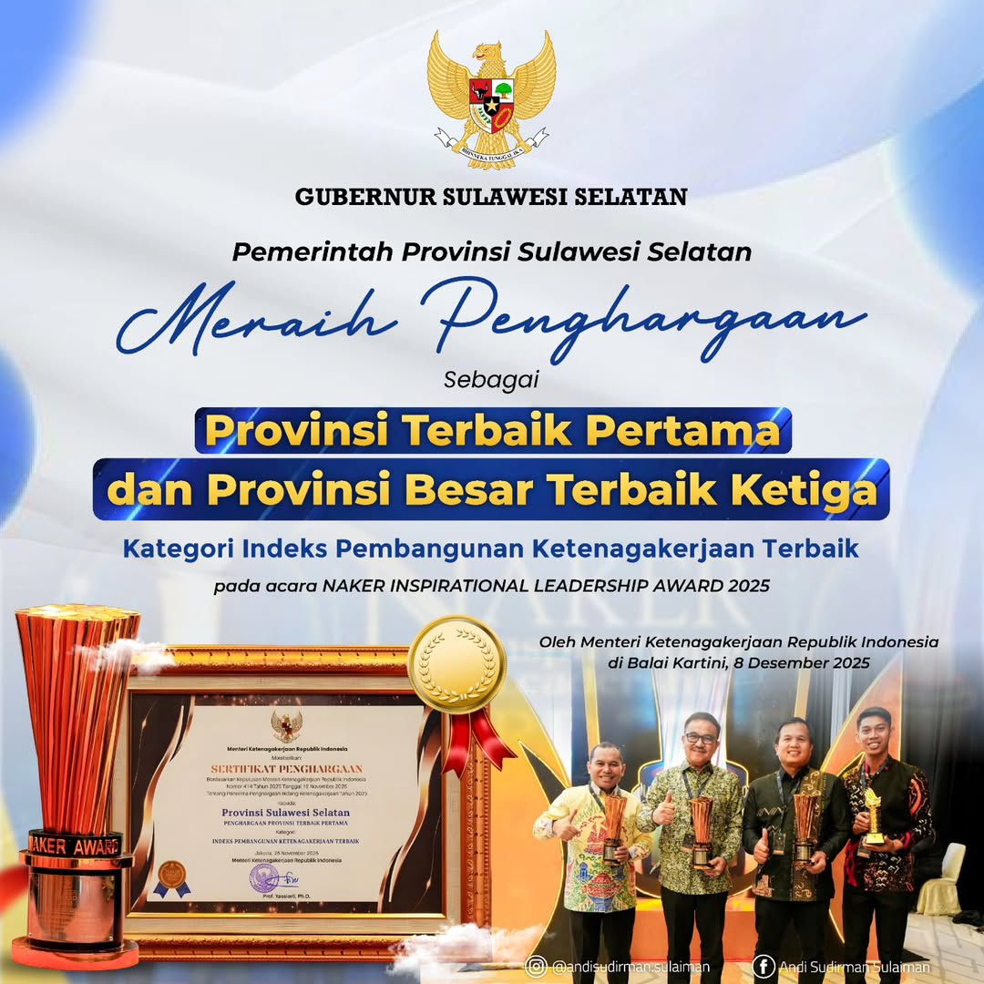 Sulsel Meraih Penghargaan Provinsi Terbaik Pertama