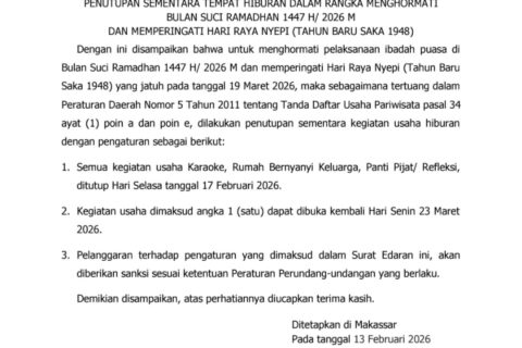 Sambut Ramadan, Wali Kota Munafri Keluarkan Edaran THM Wajib Tutup