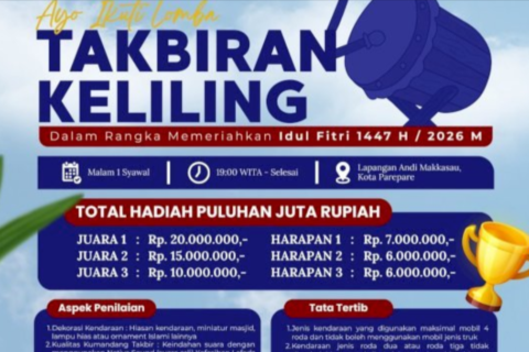 Meriahkan Malam Takbiran 1 Syawal, Pemkot Parepare Siapkan Hadiah Puluhan Juta Lewat Lomba Takbiran Keliling