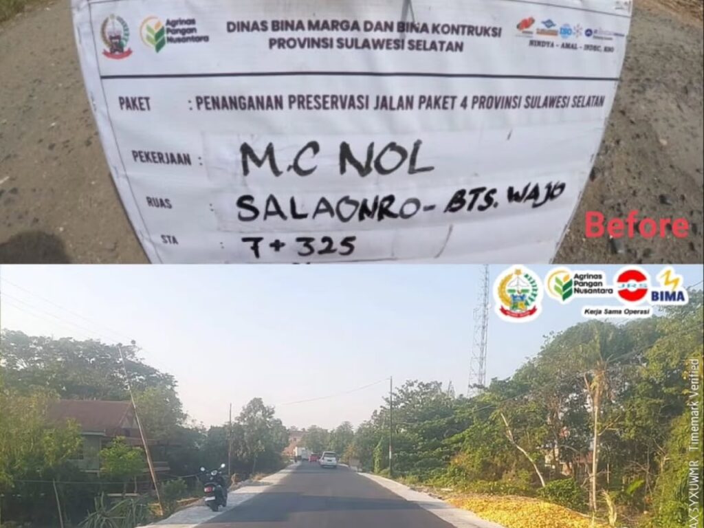 Kondisi Ruas Jalan Salaonro–Batas Kabupaten Wajo sepanjang 8,23 km yang kini beraspal melalui Program MYP Pemprov Sulsel, Minggu (4/10/2026).